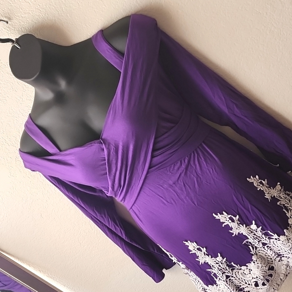 2 for $25 Purple Lace Trim Off Shoulders Cris-Cross Top Plus Sizes 1x, 2x 3x